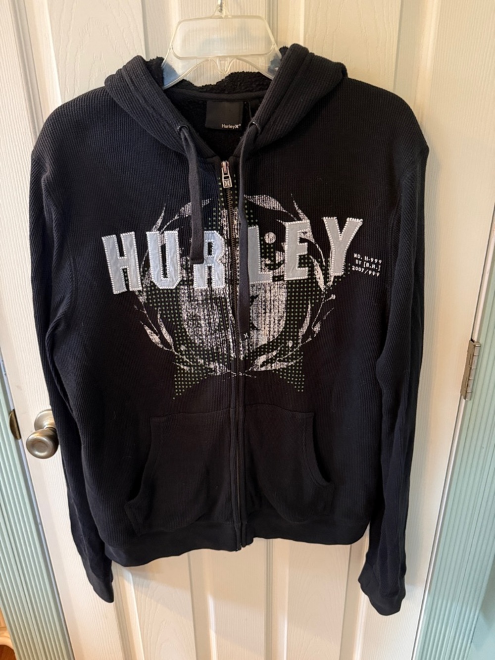 Hurley Black Full Zip Hoodie with Gray Logo Print